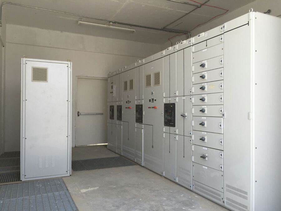 Low-voltage switchgear room, wide view