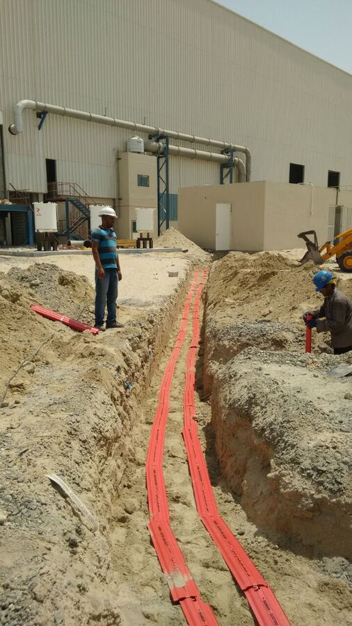 Underground cable trenching on site